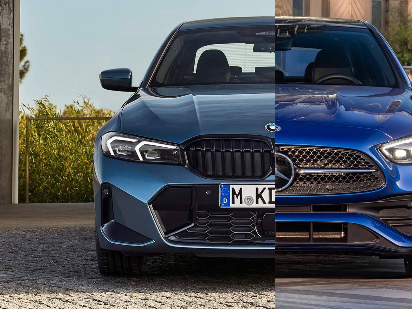 BMW 3 Series and Mercedes-Benz C-Class luxury sedans parked side by side